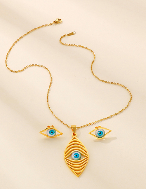 Fashion Gold Titanium Steel Eye Stud Necklace Set