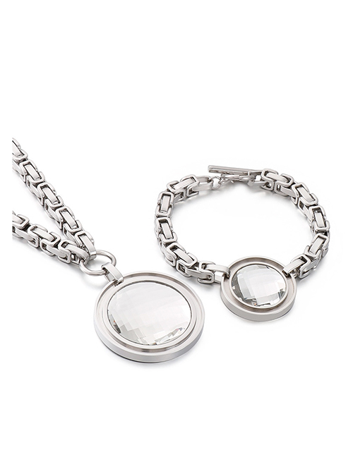 Fashion 8# Stainless Steel Monolithic Chain Round Bracelet Necklace Set