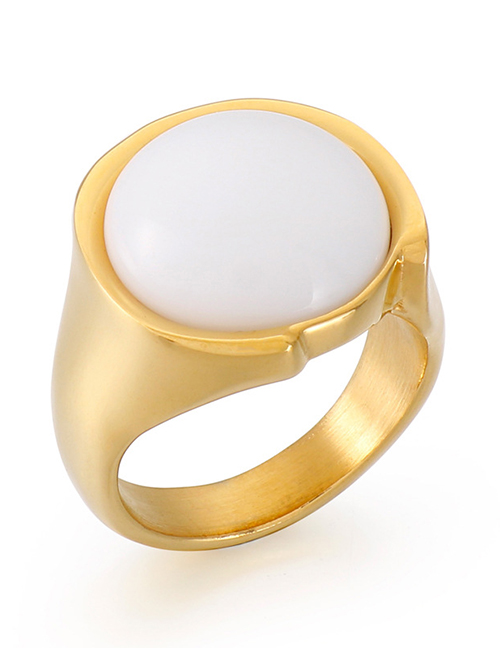 Fashion 2# Titanium Steel Gold Plated Cat's Eye Round Ring