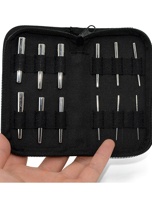 Fashion 1.6-11mm 12-piece Set Stainless Steel Puncture Groove Conical Expansion Stretch Nose Nail Set Of 12