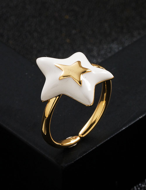 Fashion White Copper Drip Oil Star Ring