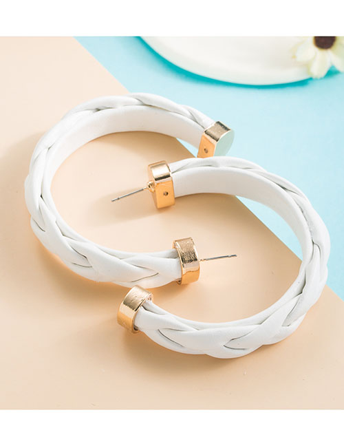 Fashion White Alloy Pu Leather Braided C-shaped Earrings