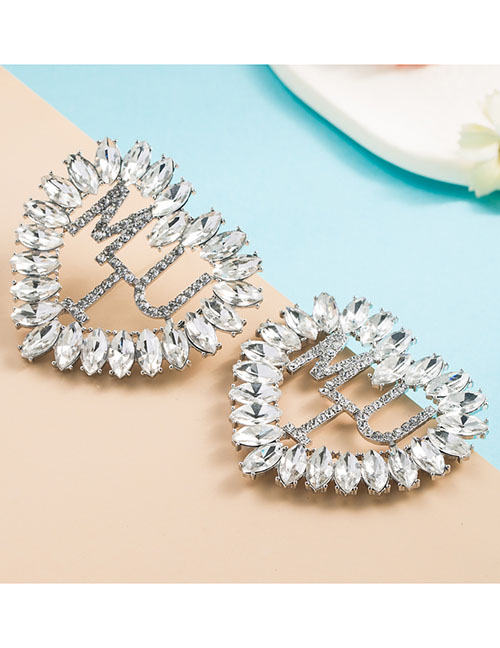 Fashion White Geometric Diamond Letter Heart Stud Earrings