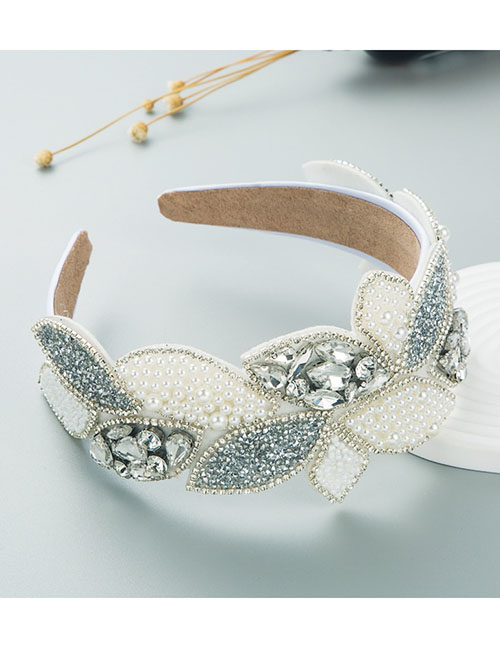 Fashion White Fabric Diamond-encrusted Geometric Wide-brimmed Headband