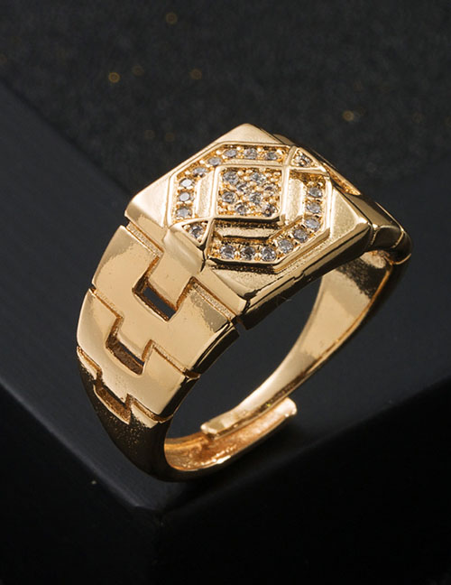 Fashion Small Drill Copper Gold Plated Zirconium Geometric Ring