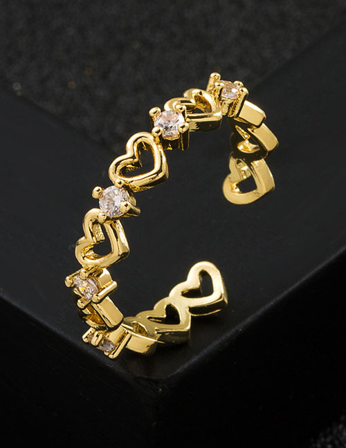 Fashion Little Love Brass Gold Plated Zirconium Heart Open Ring