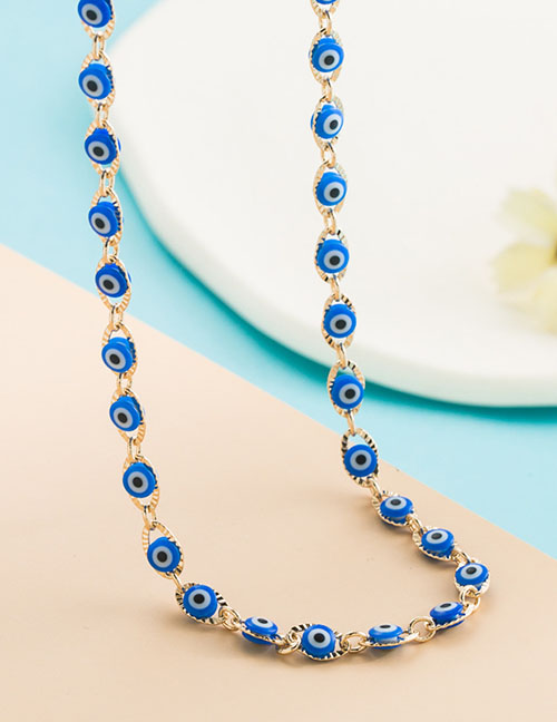Fashion Blue Copper Gold Plated Eye Necklace