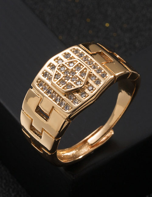 Fashion Hexagon Copper Gold Plated Zirconium Geometric Open Ring