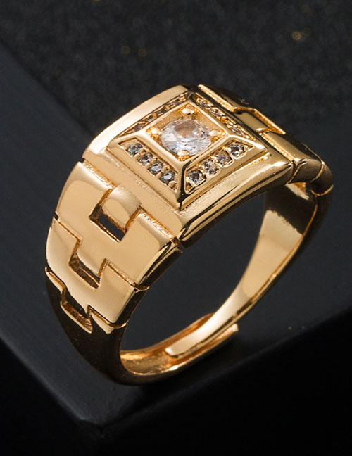 Fashion Big Drill Copper Gold Plated Zirconium Geometric Open Ring
