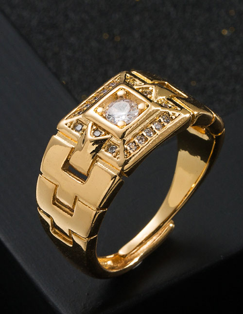 Fashion Big Drill Copper Gold Plated Zirconium Geometric Open Ring