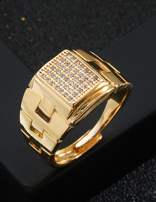 Fashion Square Copper Gold Plated Geometric Zirconium Open Ring