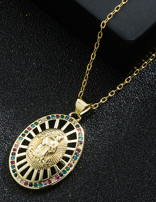 Fashion Color Zirconium Bronze Gold Plated Zirconium Virgin Mary Necklace