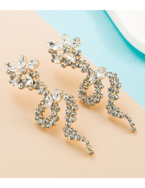 Fashion White Alloy Diamond Snake Stud Earrings
