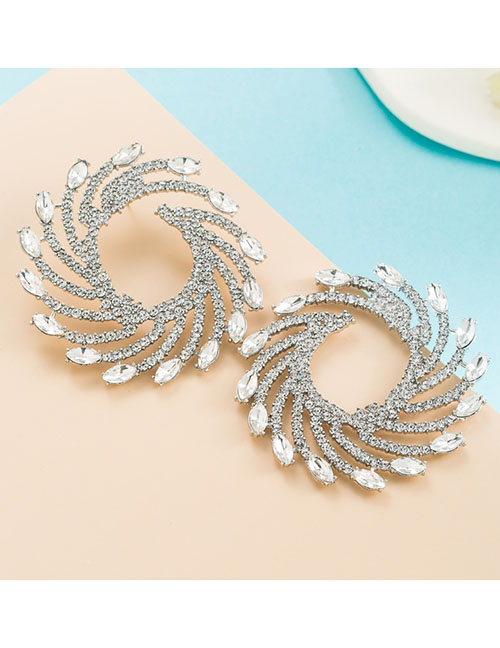 Fashion White Alloy Diamond Swivel Stud Earrings