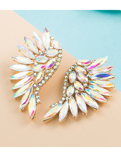 Fashion Ab Color Alloy Diamond Wing Stud Earrings