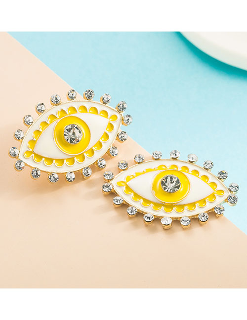 Fashion Yellow Alloy Diamond Eye Stud Earrings