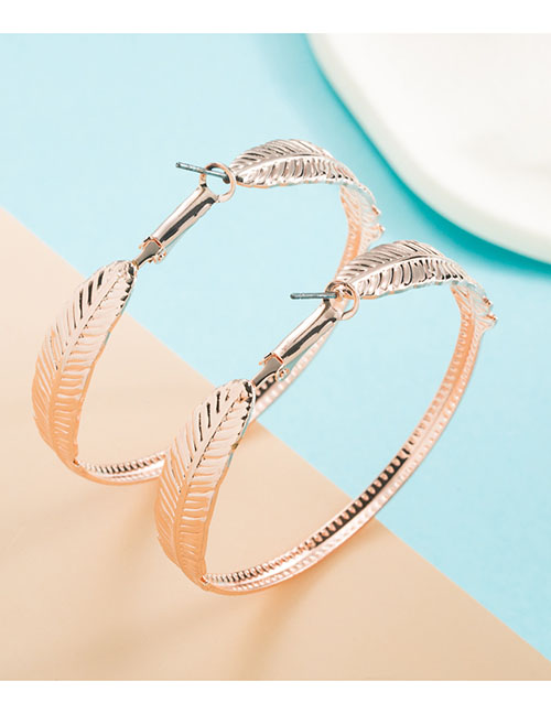 Fashion Rose Gold Alloy Geometric Feather Earrings