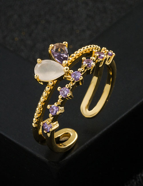 Fashion Heart-shaped Copper Gold Plated Zirconium Geometric Ring