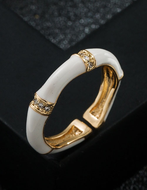Fashion White Bronze Zirconium Drip Oil Geometric Ring