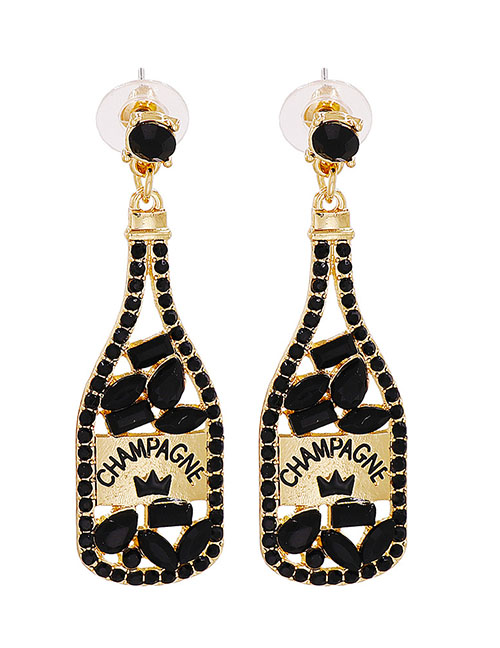 Fashion Black Alloy Diamond Wine Bottle Stud Earrings