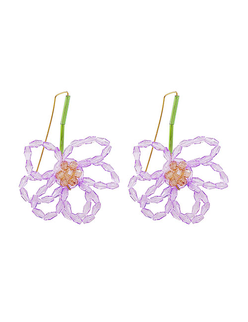Fashion Purple Geometric Faceted Crystal Bead Braided Flower Stud Earrings