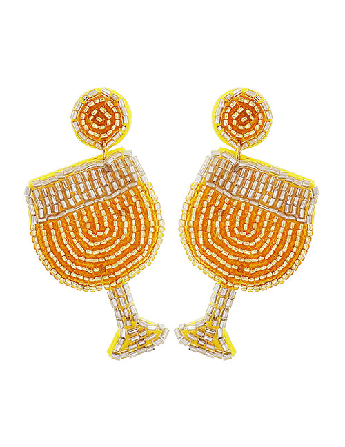 Fashion Yellow Geometric Diamond Rice Bead Braided Wine Glass Stud Earrings