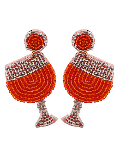 Fashion Orange Geometric Diamond Rice Bead Braided Wine Glass Stud Earrings