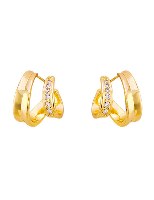 Fashion Gold Bronze Zirconium Geometric Stud Earrings