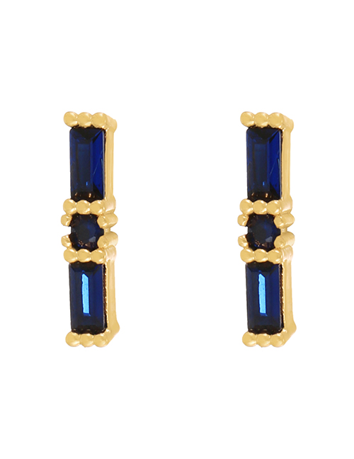 Fashion Navy Blue Copper Zircon Square Stud Earrings