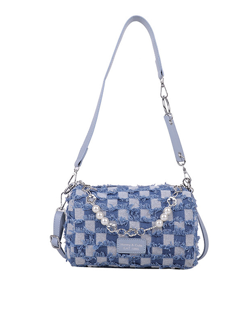 Fashion Blue Denim Check Large Capacity Shoulder Bag