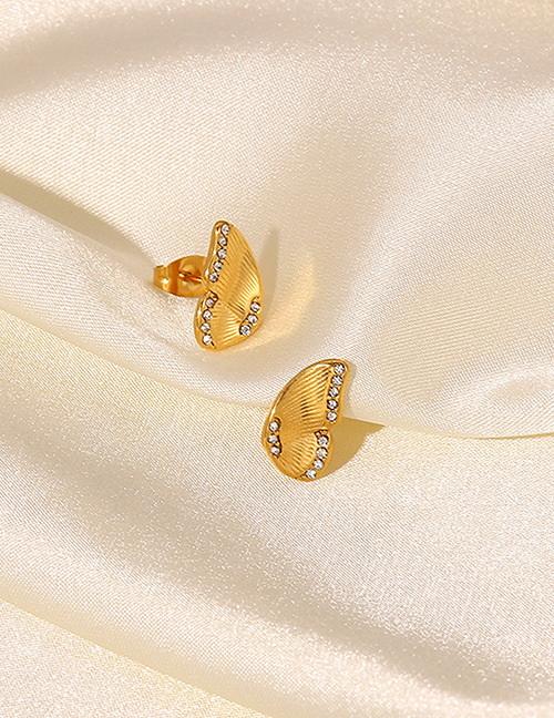 Fashion Gold Stainless Steel Diamond Butterfly Stud Earrings