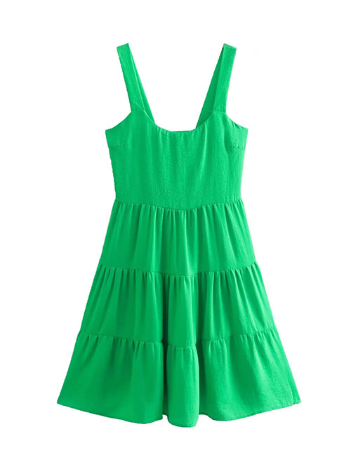 Fashion Green Woven Layered Slip Dress