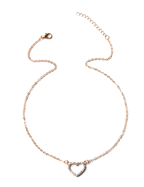 Fashion Gold Alloy Diamond Heart Necklace