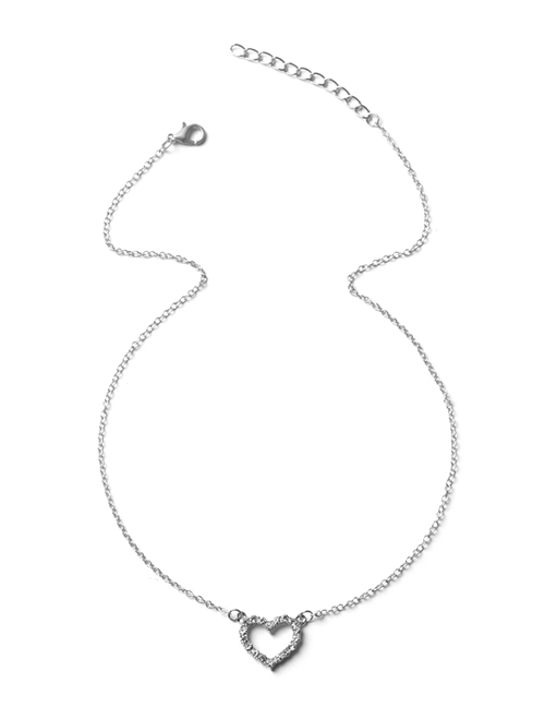 Fashion Silver Alloy Diamond Heart Necklace