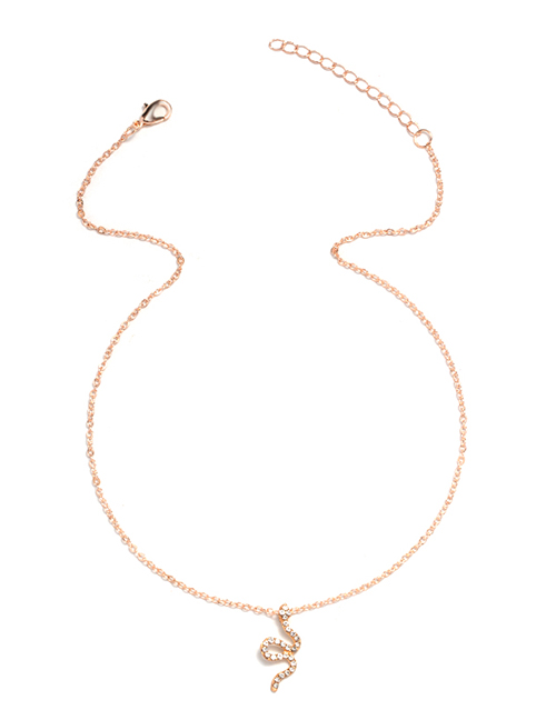 Fashion Rose Gold Alloy Diamond Snake Necklace
