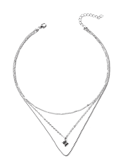 Fashion Silver Alloy Diamond Starburst Multilayer Necklace