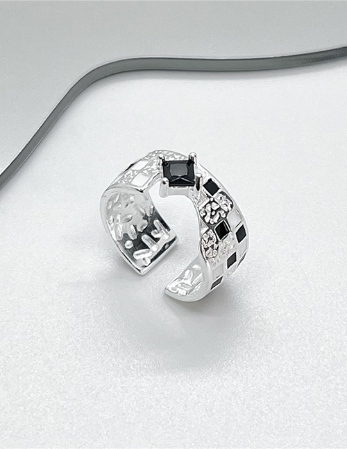 Fashion Silver Sterling Silver Zirconium Textured Checkerboard Ring