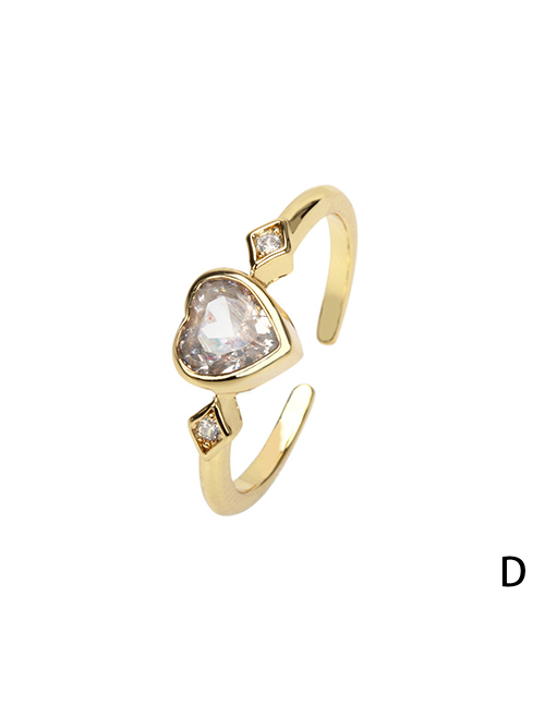 Fashion D White Diamond Brass Gold Plated Heart Zirconium Open Ring