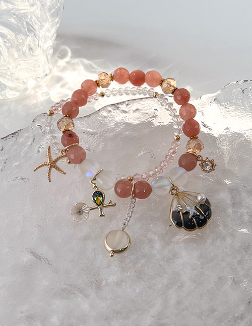 Fashion B Pink Geometric Crystal Beaded Starfish Shell Bracelet