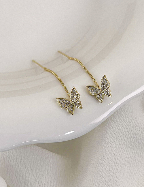 Fashion Gold Copper Diamond Butterfly Earrings