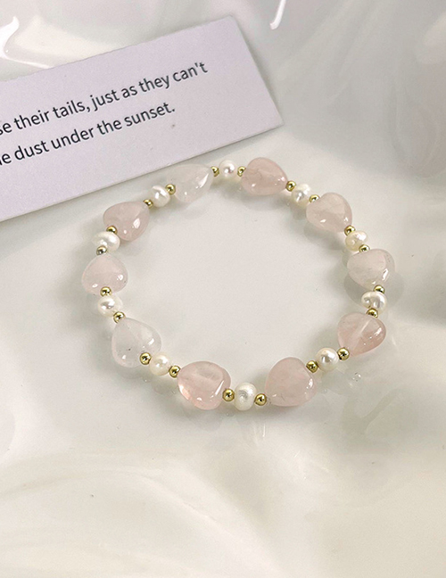 Fashion A Pink Pearl Heart Strawberry Crystal Beaded Bracelet