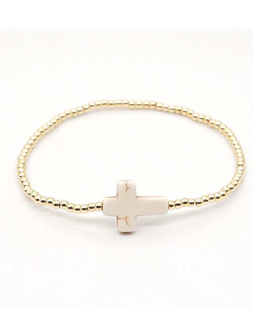 Fashion Gold Gold Beaded White Pine Cross Bracelet