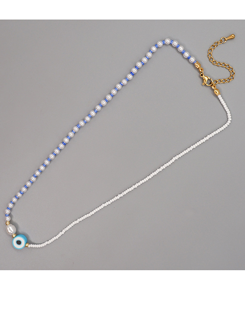 Fashion Blue Imitation Pearl Stained Glass Rice Beaded Eye Necklace