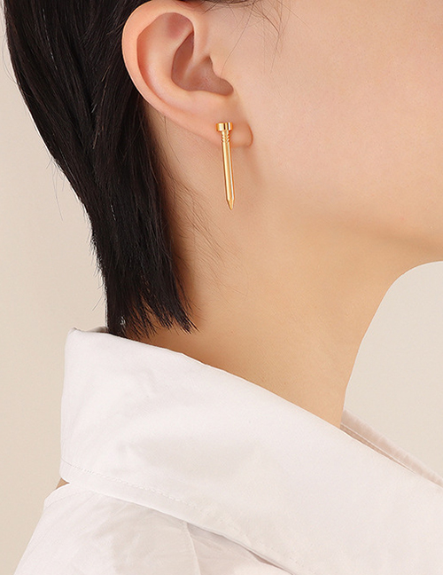 Fashion Gold Titanium Steel Gold Plated Nail Stud Earrings