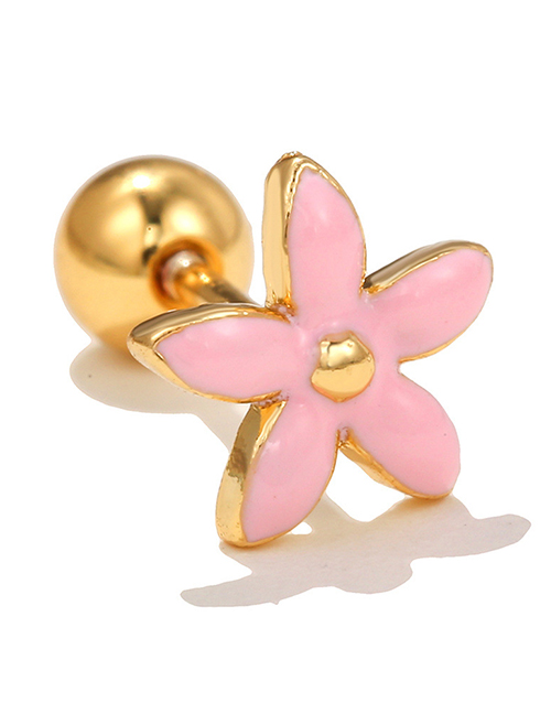 Fashion Pink Copper Drop Oil Flower Piercing Ball Stud Earrings