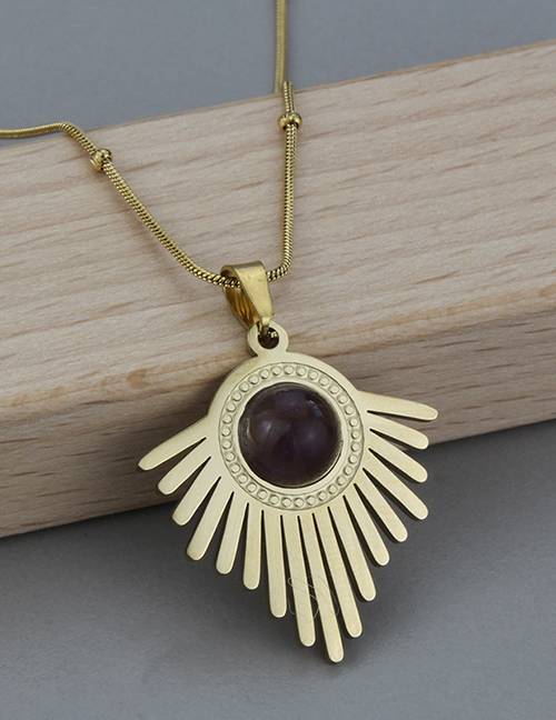 Fashion Purple Necklace Titanium Gold Plated Blue Pine Necklace