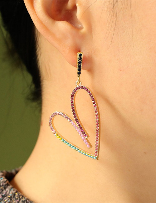 Fashion Style Three Metal Diamond Heart Stud Earrings