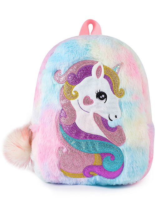 Fashion Tie-dye Color Plush Unicorn Cartoon Backpack