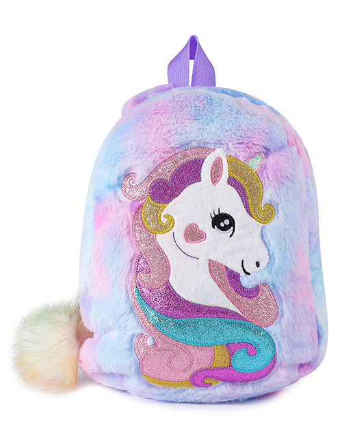 Fashion Tie Dye Purple Plush Unicorn Cartoon Backpack