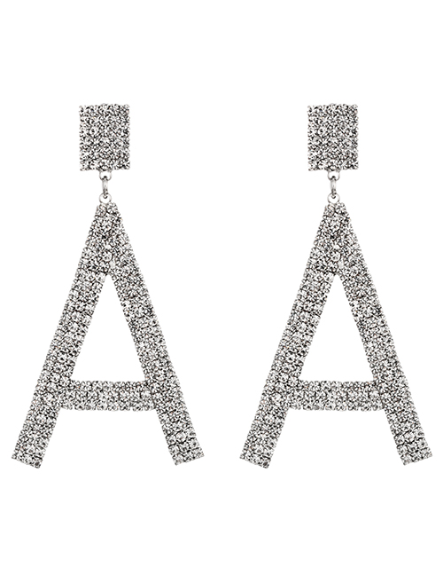 Fashion A Alloy Diamond Alphabet Stud Earrings